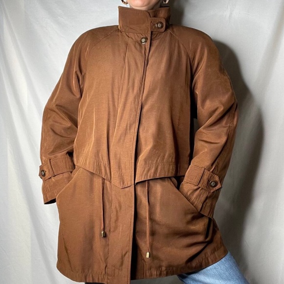 Vintage 90s insulated anorak jacket coat pecan trench brown oversized Gallery M - Picture 12 of 14